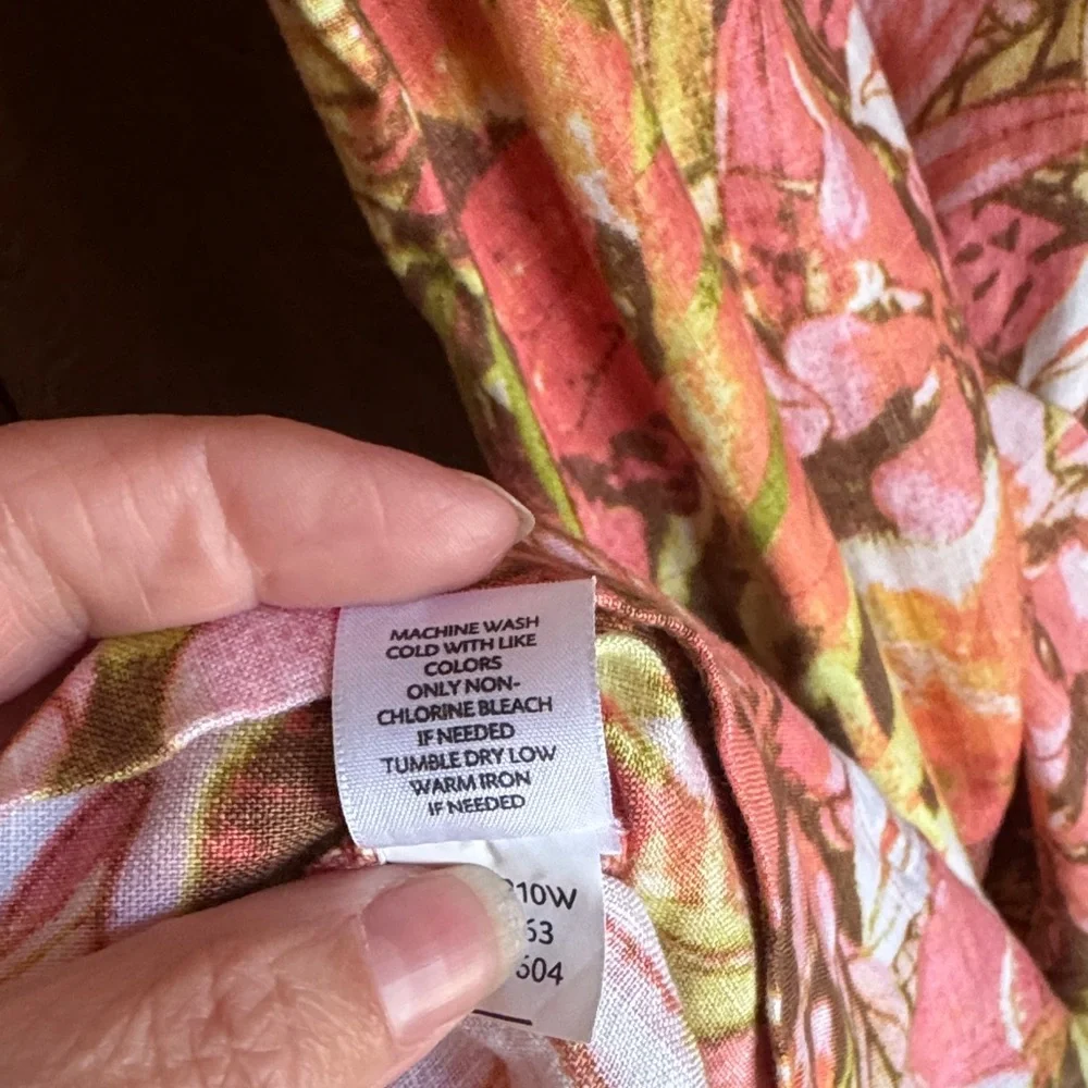 J. Jill Linen Floral Midi Dress - Pink and Green - Picture 10 of 12